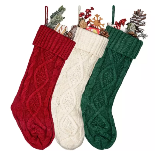 Cable Knit Christmas Stocking - Green - Image 2