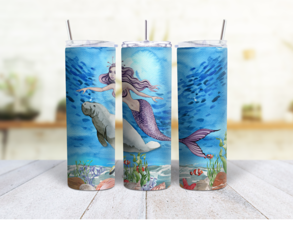 Ocean Sea Mermaid & Manatee 20 oz Tumbler