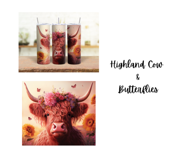 Highland Cow & Butterflies 20 oz Tumbler - Image 2