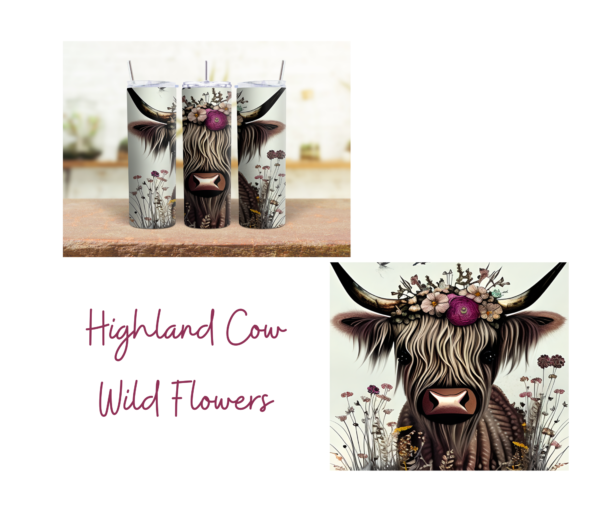 Highland Cow Wild Flowers 20 oz Tumbler - Image 2