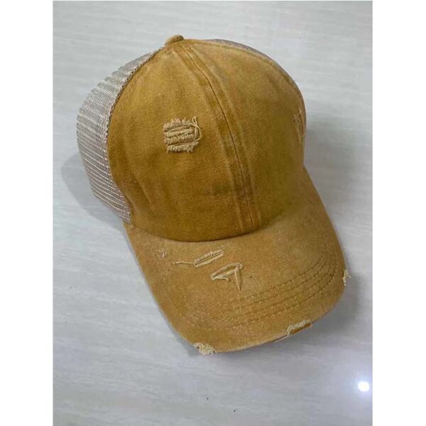 Women's Criss Cross Distressed Hat - Mustard