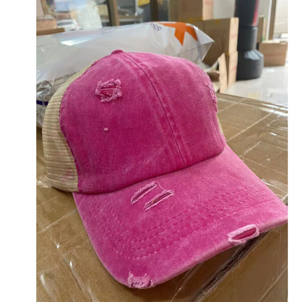 Women's Criss Cross Distressed Hat - Pink