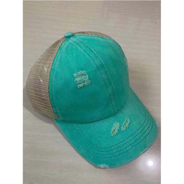 Women's Criss Cross Distressed Hat - Turquoise