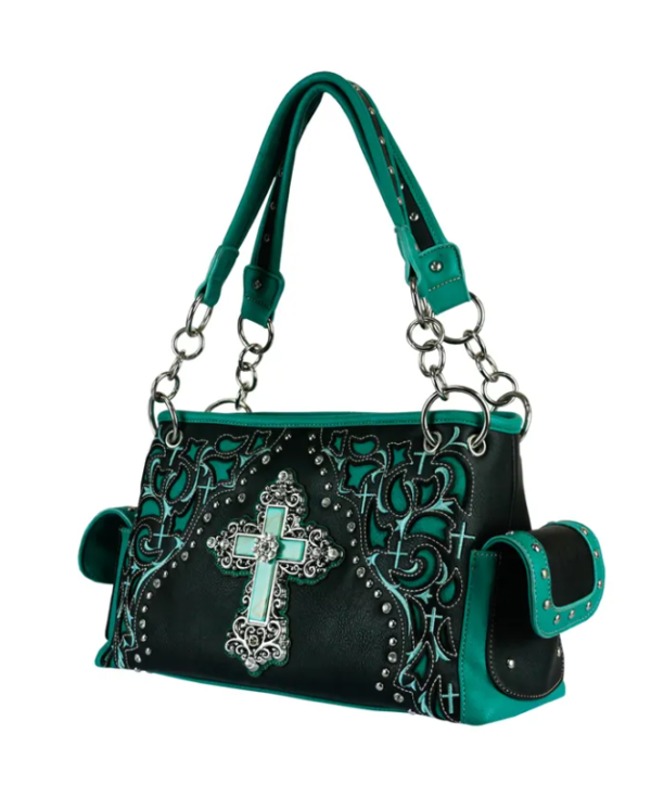 Black with Cross & Turquoise Accents Purse