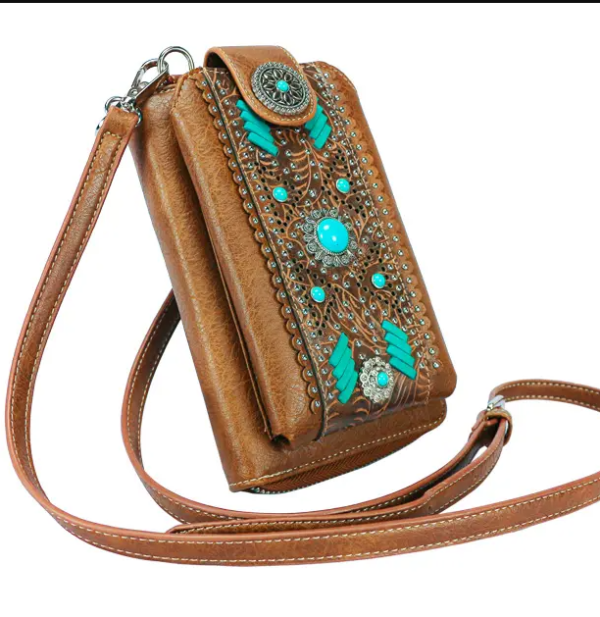 Brown w/ Turquoise Accents Purse & Mini Crossbody - Image 2